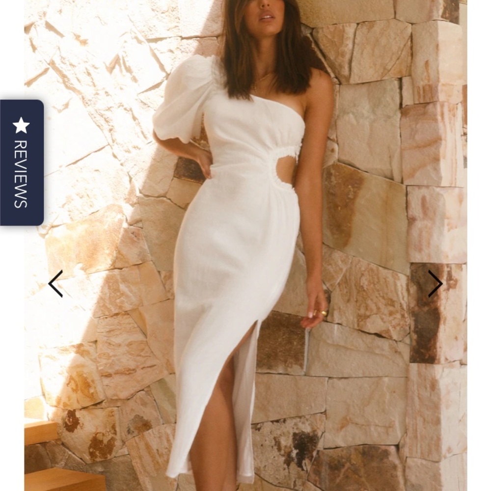 Seven wonders white midi dress. One shoulder. Size small. New with tags